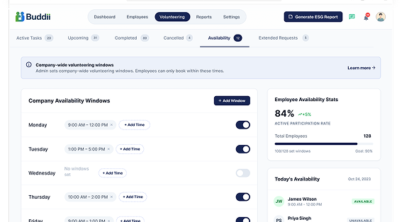 Buddii volunteering availability dashboard